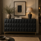 Black Wooden Diamond Pattern Sideboard