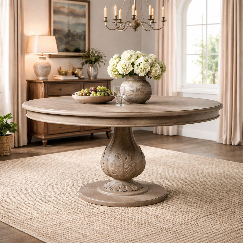 Rustic Washed 150cm Round Acorn Leg Dining Table