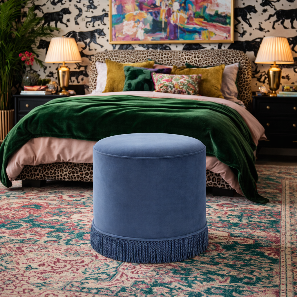 Santos Small French Blue Pouffe