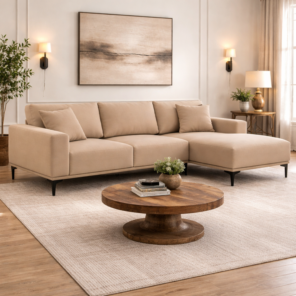 Toulon 3 Seat Natural Fabric Left Chaise Sofa