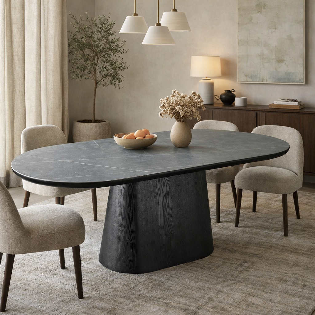 Bianca Oval Dining Table Black & Grey Sintered Stone