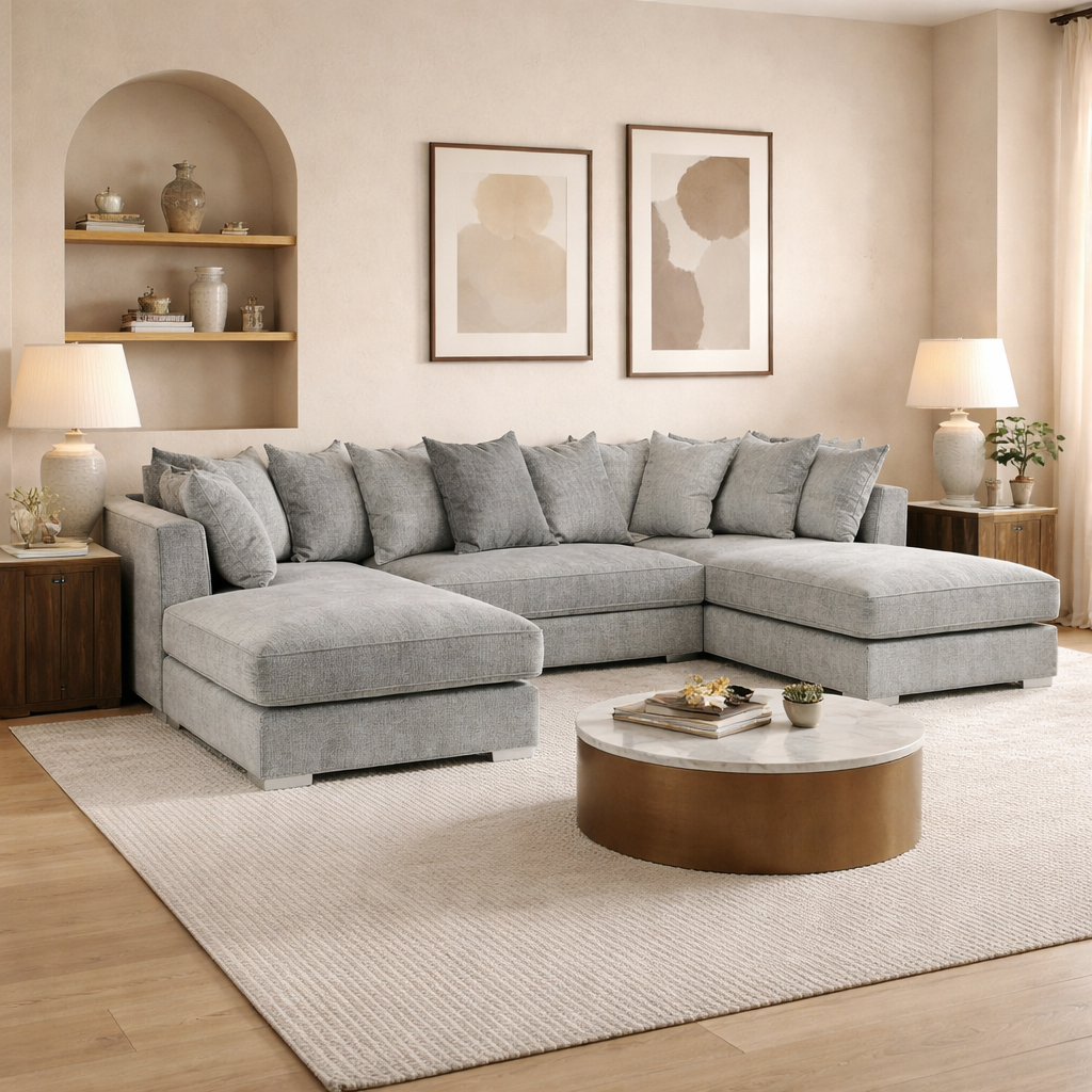 Bishop Scatterback Sofa Platinum U Shape Corner Morgan | Malvern | Somerford | Calix | Euphoria | Plush Style