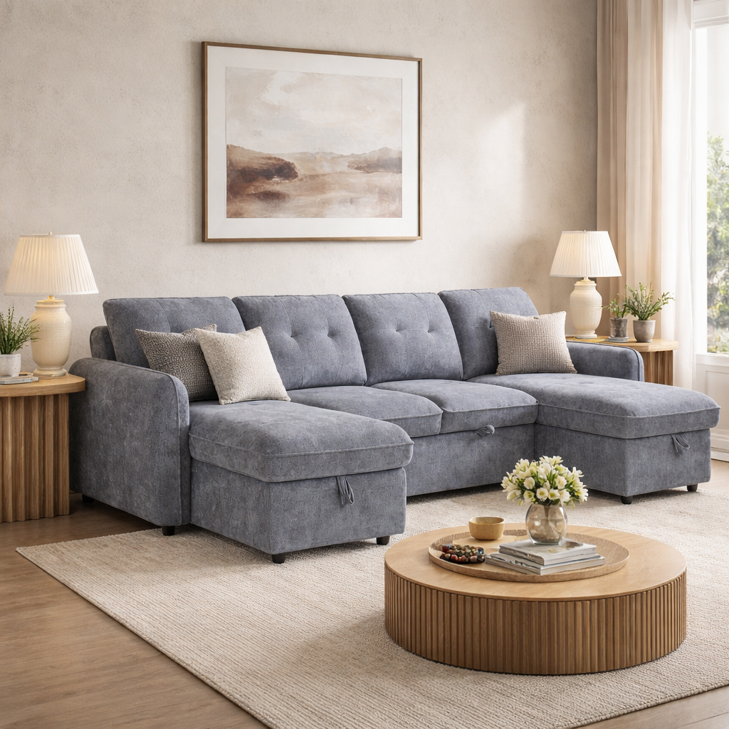 Moscow Universal U Shape Sofabed With Ottoman Storage  Grey Morgan | Malvern | Somerford | Calix | Euphoria | Plush Style