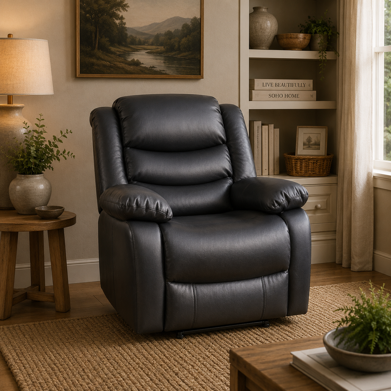 Conrad Manual Recliner Sofa Black Armchair