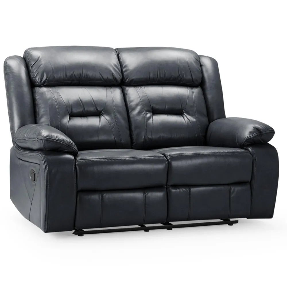 Novie Manual Recliner Sofa Fabric 2 Seater Sofa Black Leather