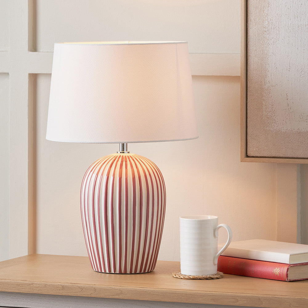 Cannes Sage and White Stripe Ceramic Table Lamp
