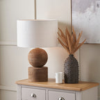 Ziva Antique Brown Round Wood Table Lamp Base