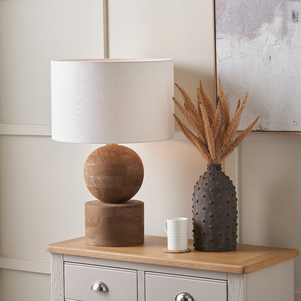 Ziva Antique Brown Round Wood Table Lamp Base