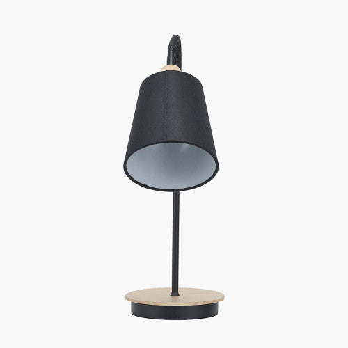 Juna Black Metal and Natural Wood Table Lamp