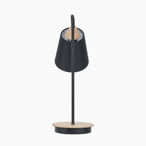 Juna Black Metal and Natural Wood Table Lamp