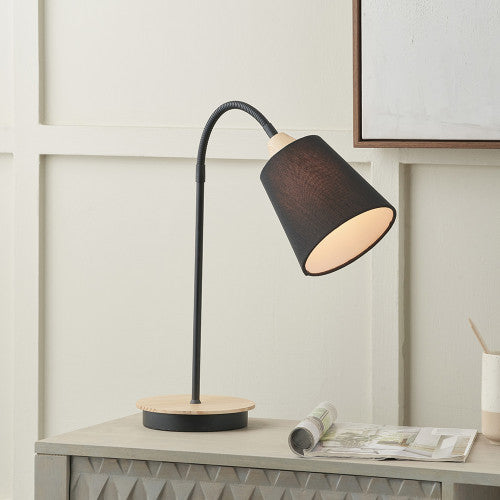 Juna Black Metal and Natural Wood Table Lamp