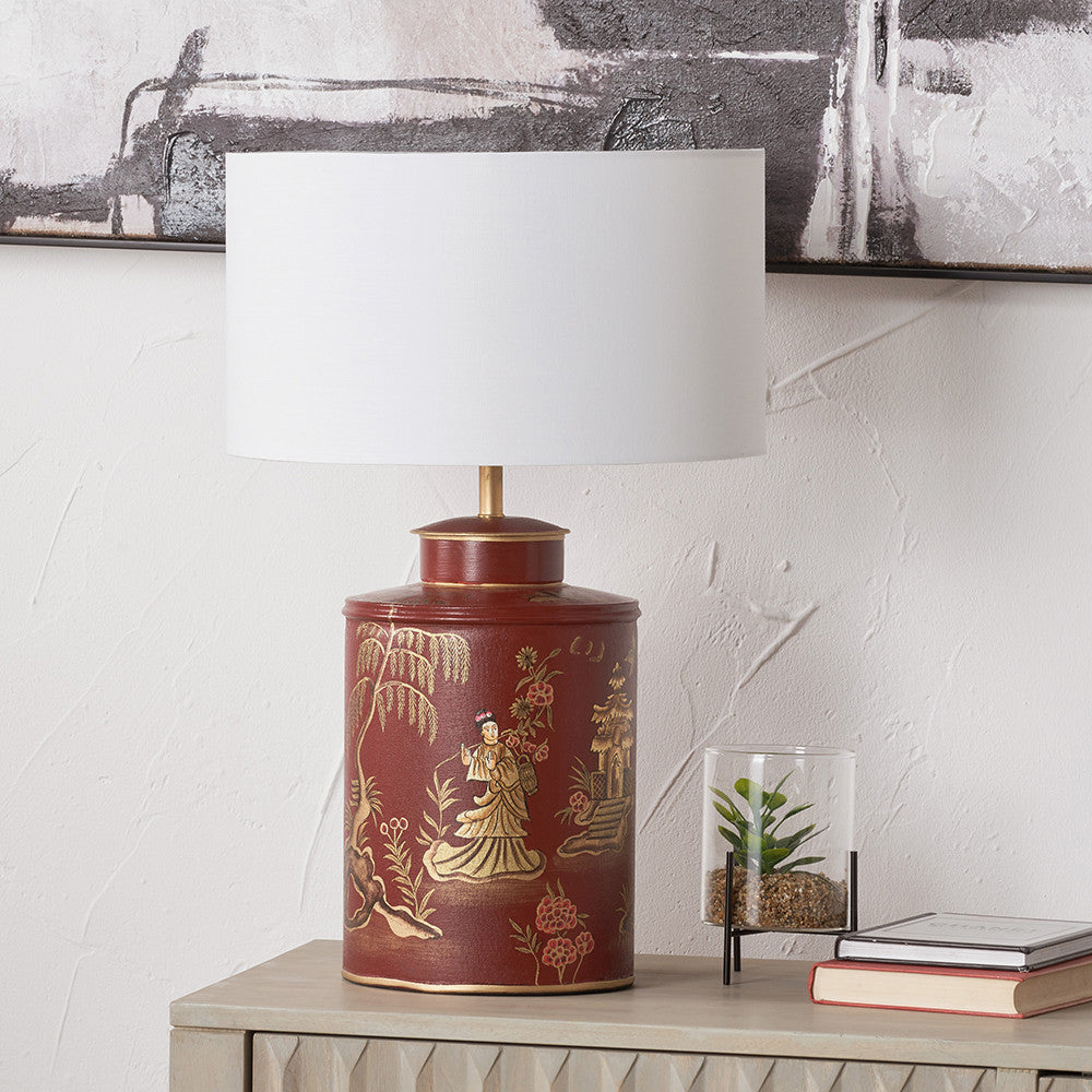 Landscape Red Hand Painted Metal Table Lamp Base