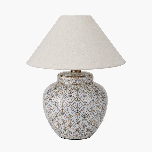 Barbier White Art Deco Fan Ceramic Table Lamp Base