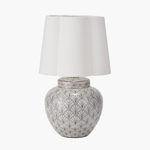 Barbier White Art Deco Fan Ceramic Table Lamp Base