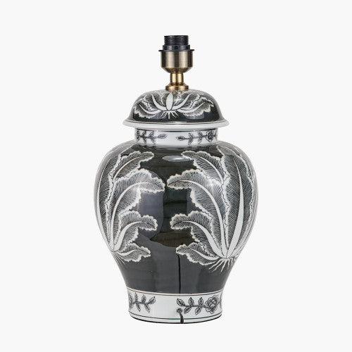 Asteria Black and White Feather Ceramic Urn Table Lamp Base