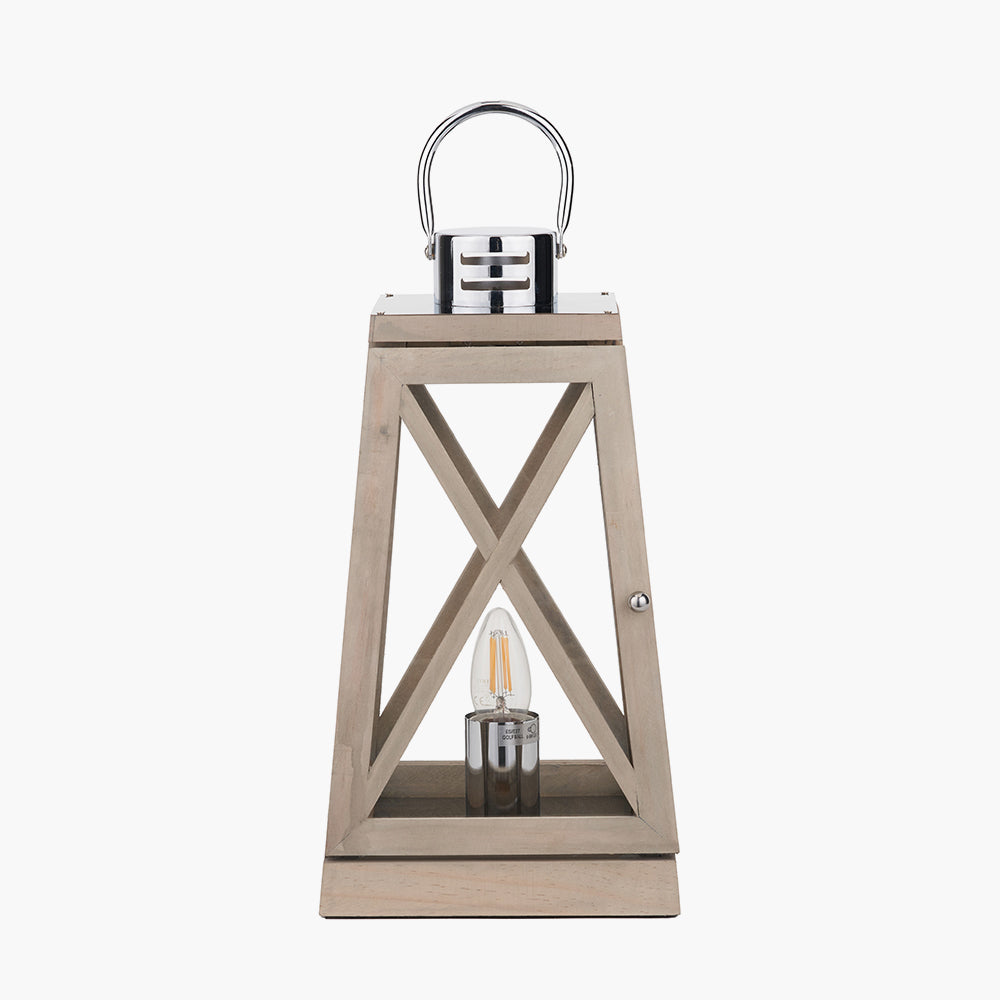 Devon Grey Wood and Chrome Lantern Table Lamp