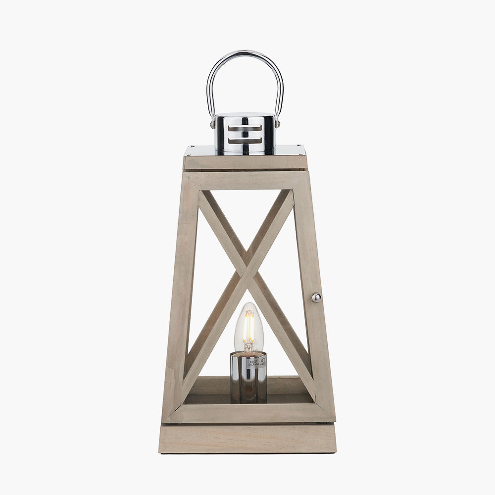Devon Grey Wood and Chrome Lantern Table Lamp