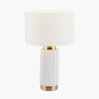 Ionic White Textured Ceramic and Gold Metal Table Lamp