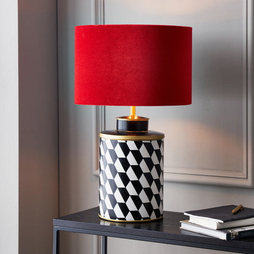 Victor Black and White Geometric Hand Painted Metal Table Lamp Base