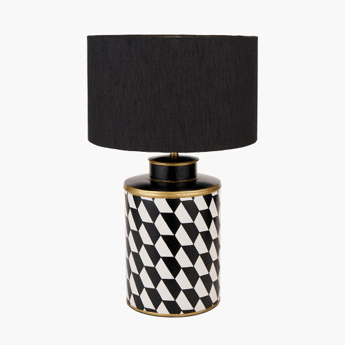 Victor Black and White Geometric Hand Painted Metal Table Lamp Base