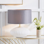 Emilia White Ribbed Glass and Gold Metal Oval Table Lamp Base