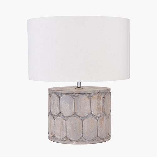 Cezara Embossed Grey Wood Wide Table Lamp Base
