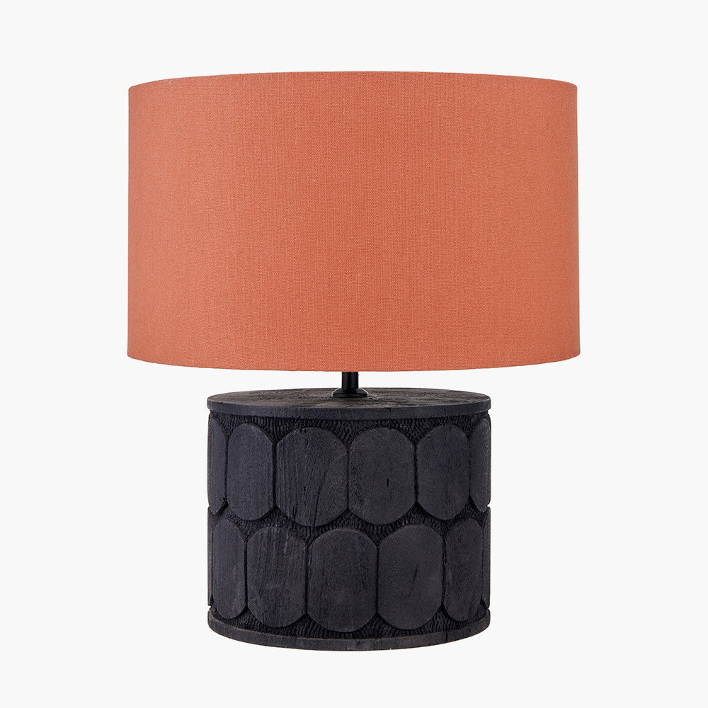 Cezara Embossed Black Wood Wide Table Lamp Base