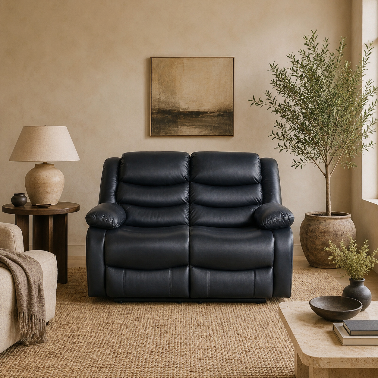 Conrad Manual Recliner Sofa Black 2 Seater