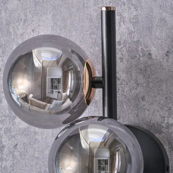 Blair Smoke Glass Ball and Black Metal Wall Light