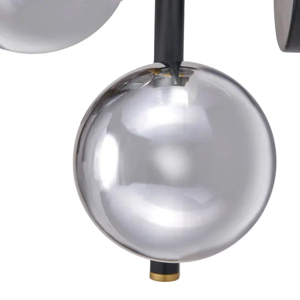 Blair Smoke Glass Ball and Black Metal Wall Light