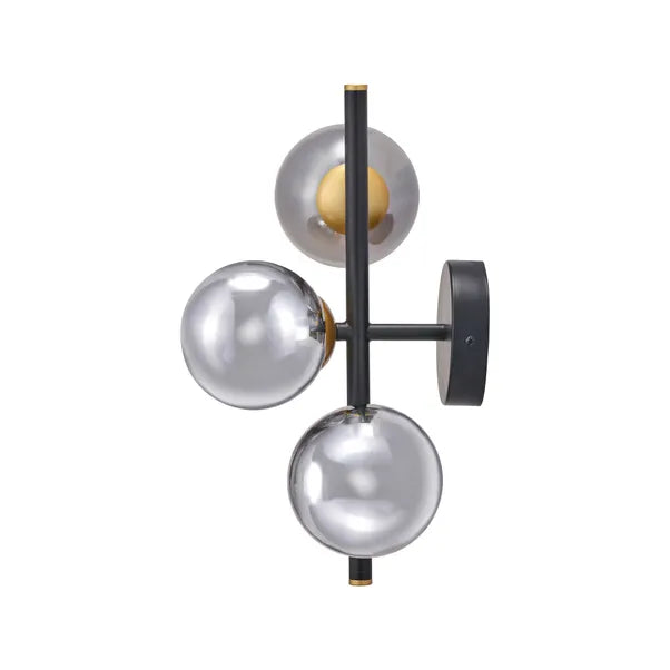 Blair Smoke Glass Ball and Black Metal Wall Light