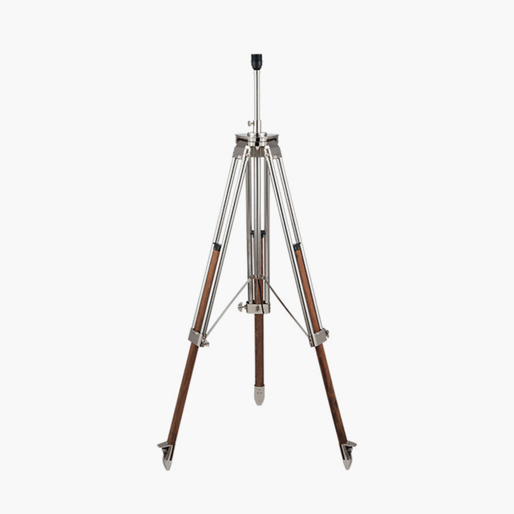 Port Nickel and Wood Tripod Floor Lamp Base
