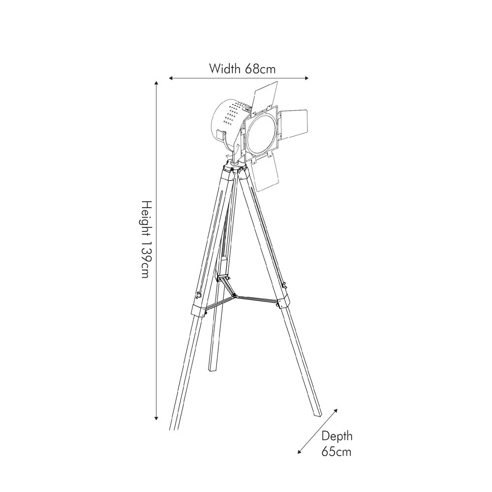 Hereford Grey Wood and Silver Metal Film Tripod Floor Lamp