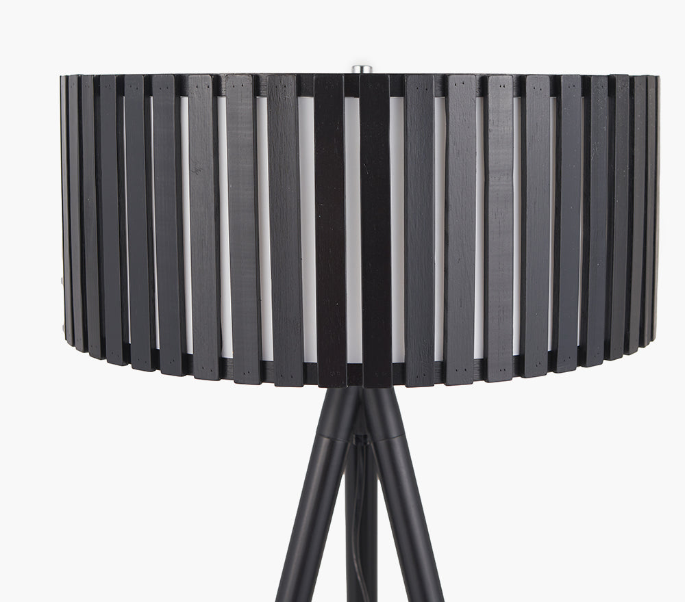 Rabanne Slatted Black Wood Tripod Floor Lamp