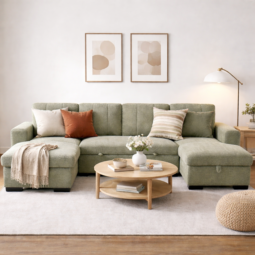 Como U Shape Sofabed With Ottoman Storage Olive Green Morgan | Malvern | Somerford | Calix | Euphoria | Plush Style