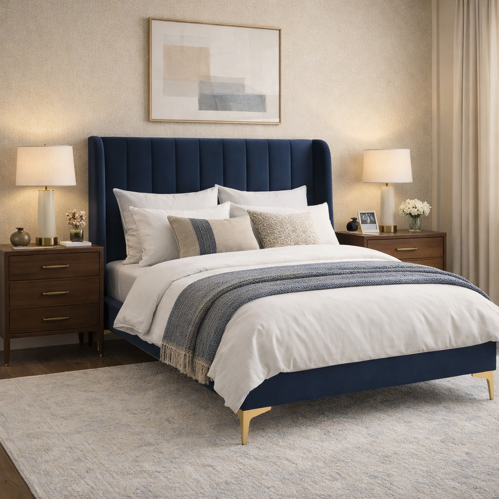 Athena Ink Velvet Double Avery Bed