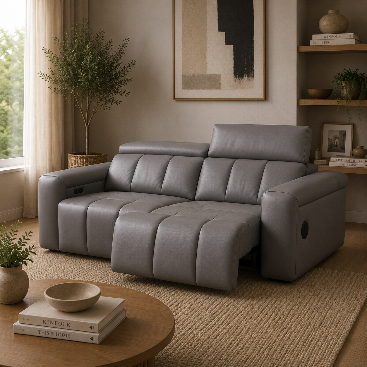 Dallas Grey Lay-Z-Boy Style Leather Power Recliner 3 Seater Sofa