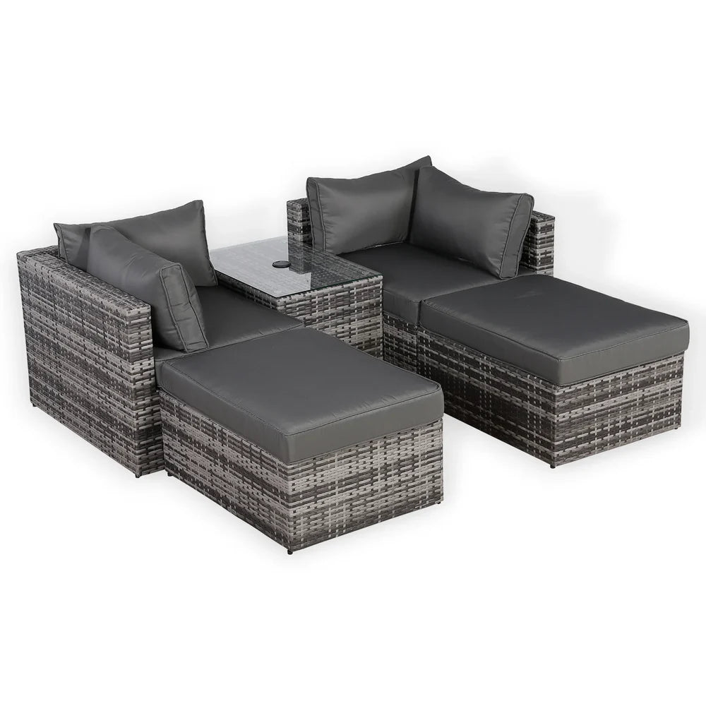 Nest Garden Lounger Set - Modular Chaise Sofa with Side Table & 2 Footstools - Includes Free Rain Cover