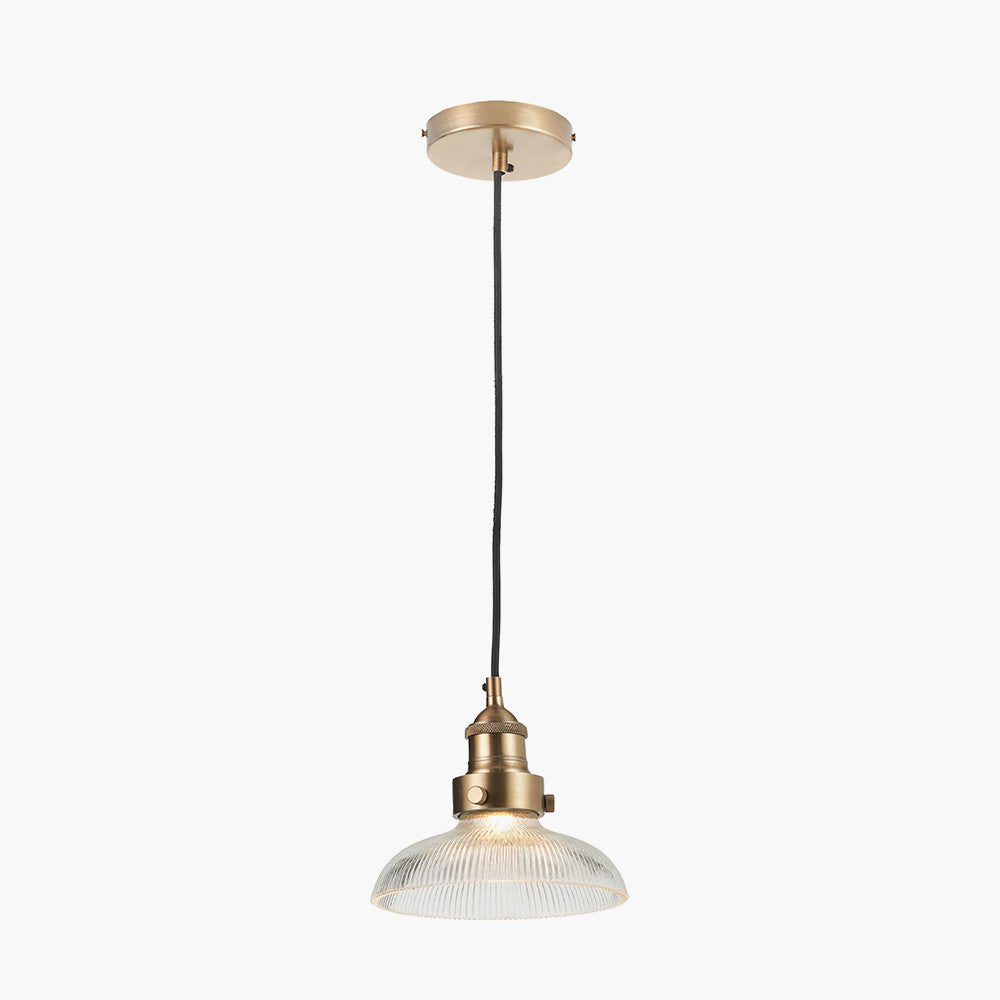 Bowery Ribbed Glass with Antique Brass Fitting Elec Pendant