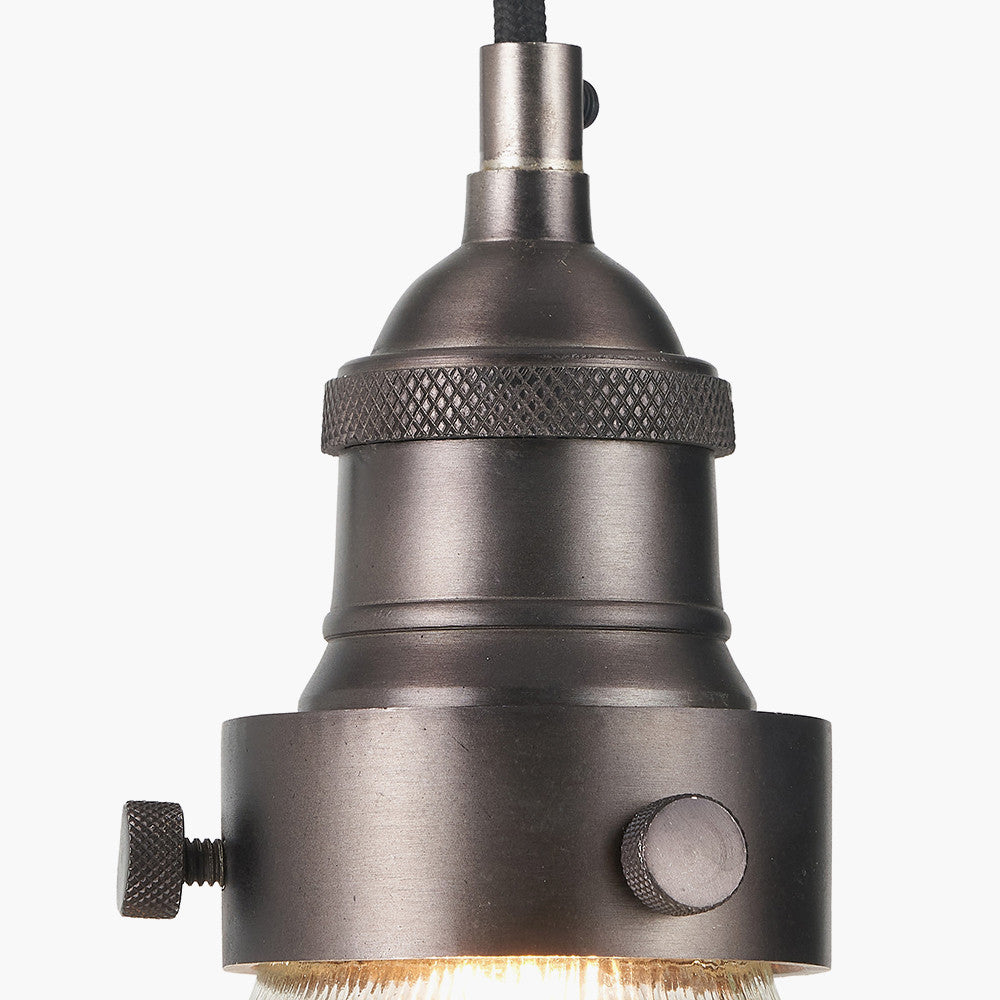 Bowery Ribbed Glass with Antique Bronze Fitting Elec Pendant