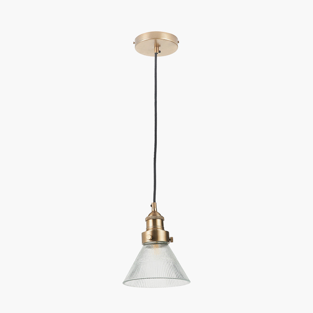 Lenox Conical Ribbed Glass with Antique Brass Fitting Elec Pendant