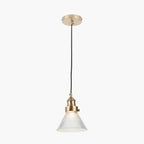 Lenox Conical Ribbed Glass with Antique Brass Fitting Elec Pendant