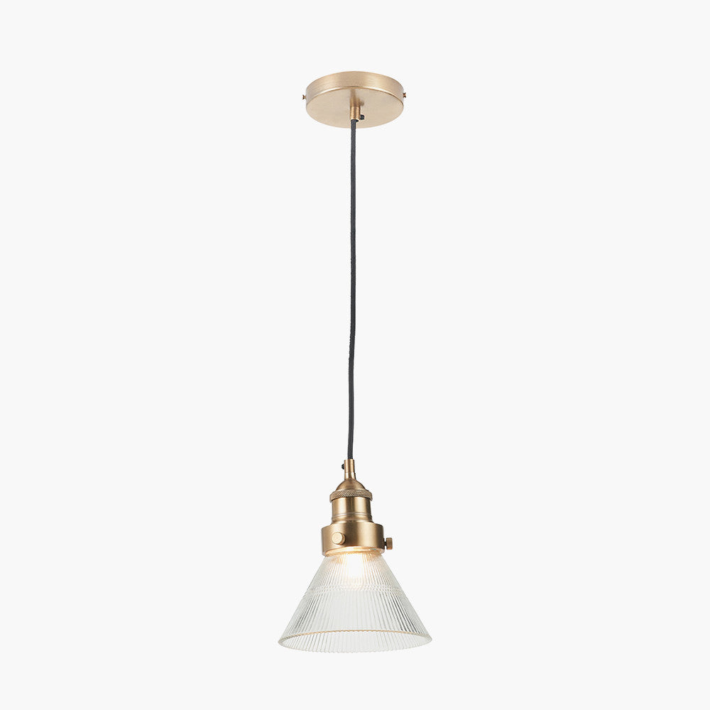 Lenox Conical Ribbed Glass with Antique Brass Fitting Elec Pendant