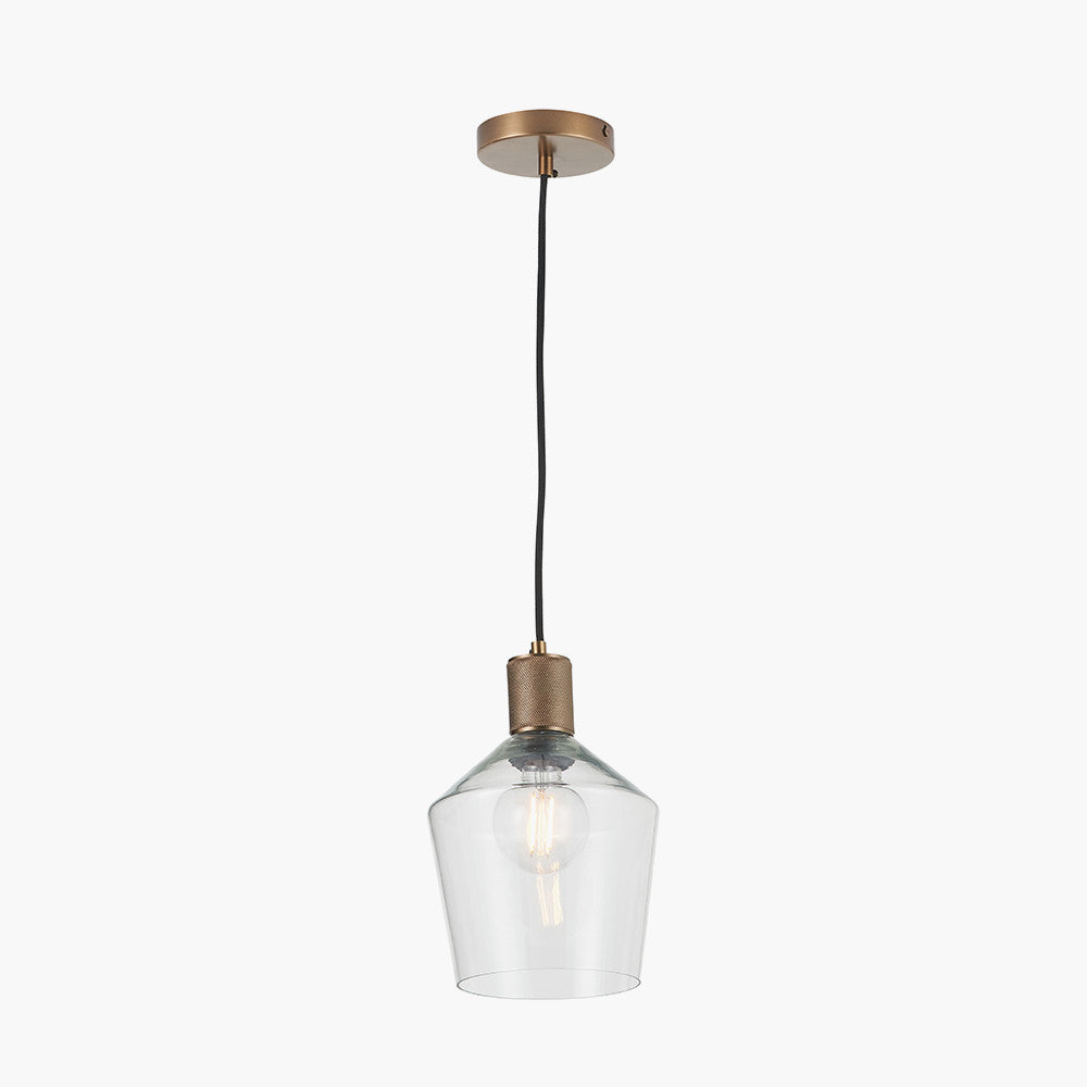 Bexley Clear Glass with Antique Brass Fitting Elec Pendant