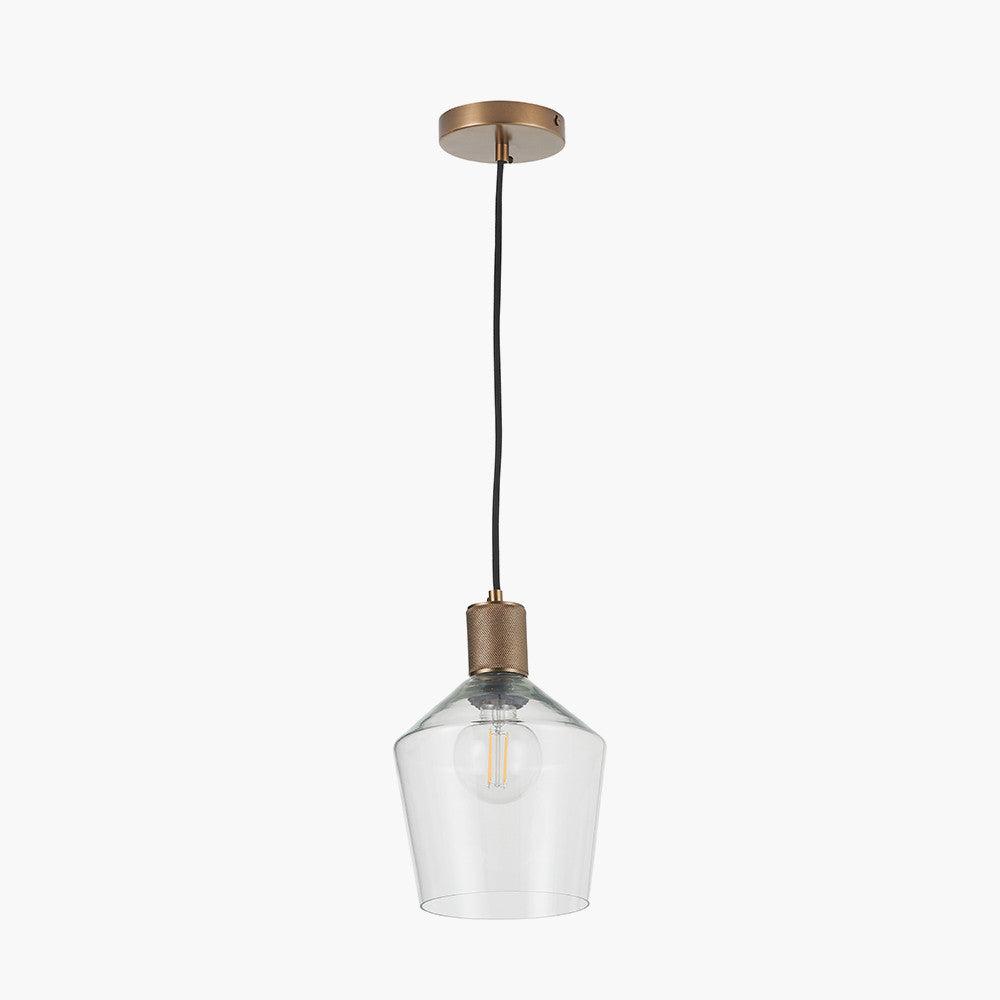 Bexley Clear Glass with Antique Brass Fitting Elec Pendant