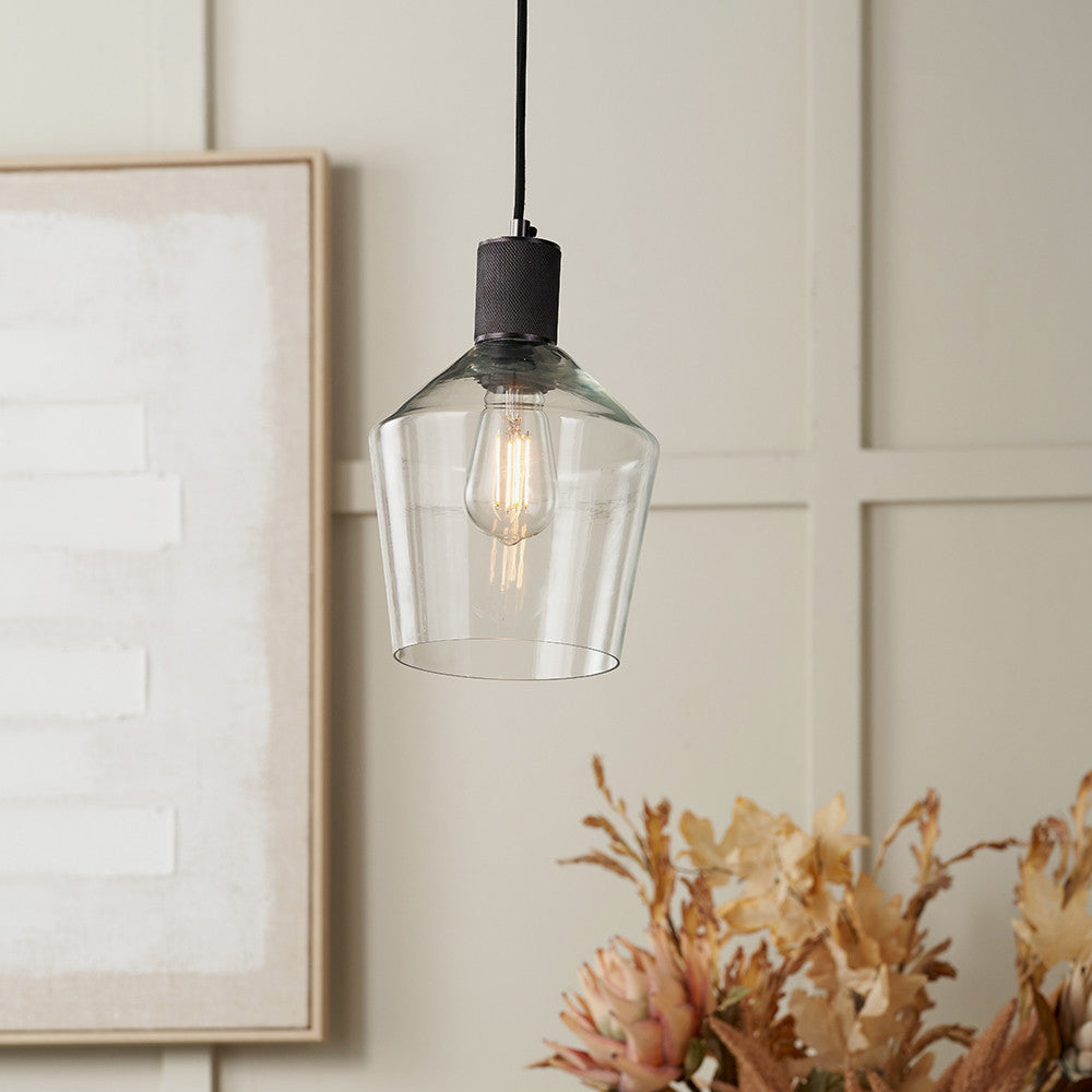 Bexley Clear Glass with Antique Bronze Fitting Elec Pendant