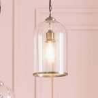 Cloche Clear Glass and Antique Brass Pendant