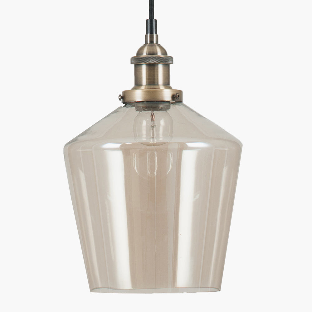 Emmanuelle Antique Brass Metal and Lustre Glass Pendant