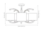 Arcadia Silver Metal Curved 5 Arm Semi Flush Pendant