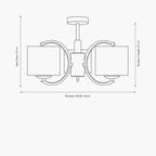 Arcadia Silver Metal Curved 3 Arm Semi Flush Pendant